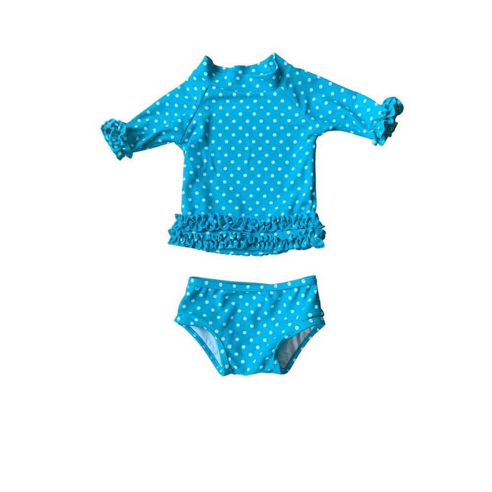 RuffleButts Aqua Dot Two Piece Swim Suit